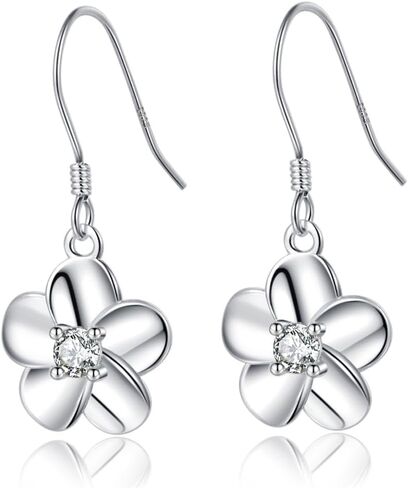 Reffeer Solid 925 Sterling Silver Hawaiian Flower Drop Earrings Plumeria for Women Teens CZ Flower Dangle Earrings Hooks for Spring in Saudi Arabia