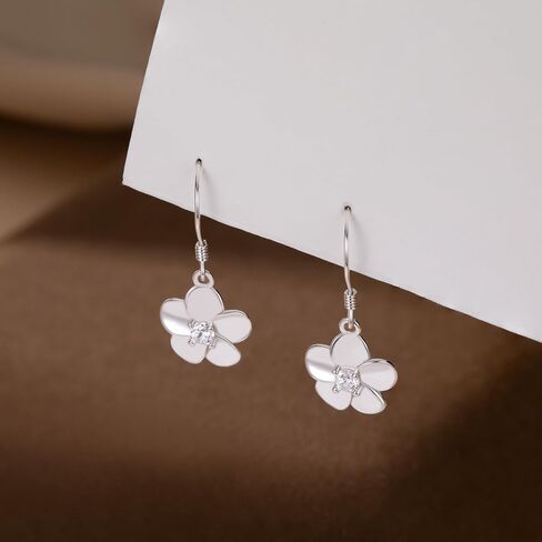 Reffeer Solid 925 Sterling Silver Hawaiian Flower Drop Earrings Plumeria for Women Teens CZ Flower Dangle Earrings Hooks for Spring in Saudi Arabia