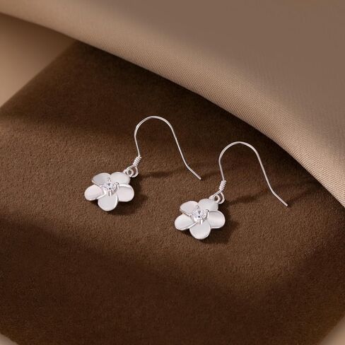 Reffeer Solid 925 Sterling Silver Hawaiian Flower Drop Earrings Plumeria for Women Teens CZ Flower Dangle Earrings Hooks for Spring in Saudi Arabia
