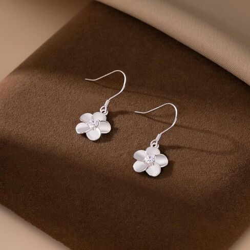 Reffeer Solid 925 Sterling Silver Hawaiian Flower Drop Earrings Plumeria for Women Teens CZ Flower Dangle Earrings Hooks for Spring in Saudi Arabia