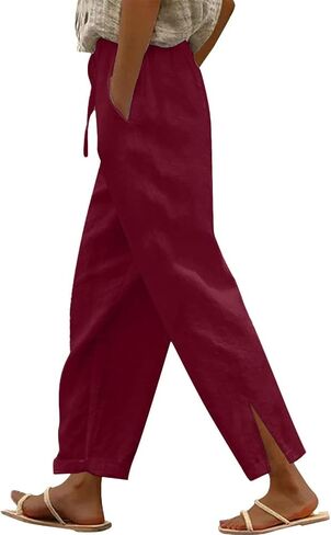 Capri Pants for Women High Waist Workout Yoga Pants Tummy Control Leggings Crop Straight Leg Trousers with Pockets in Saudi Arabia