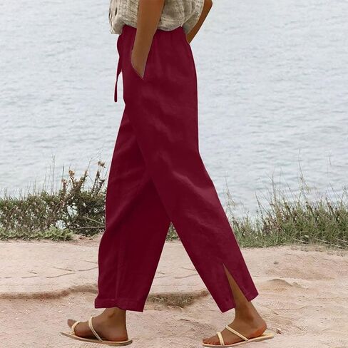 Capri Pants for Women High Waist Workout Yoga Pants Tummy Control Leggings Crop Straight Leg Trousers with Pockets in Saudi Arabia