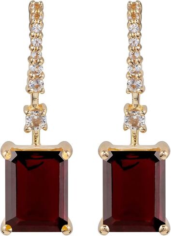 10k Yellow Gold Emerald-Cut Garnet and White Topaz Dangle Earrings in Saudi Arabia