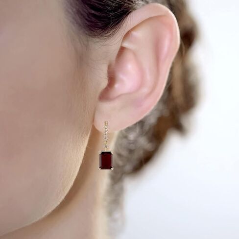 10k Yellow Gold Emerald-Cut Garnet and White Topaz Dangle Earrings in Saudi Arabia
