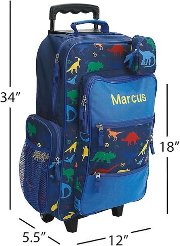 Lillian Vernon Personalized Rolling Luggage for Kids, 5-Pocket Blue Camo Suitcase Set With Clip-On Pouch, Customizable Boys Travel Carrier on Wheels, 5W x 12" L x 20"H in Kuwait