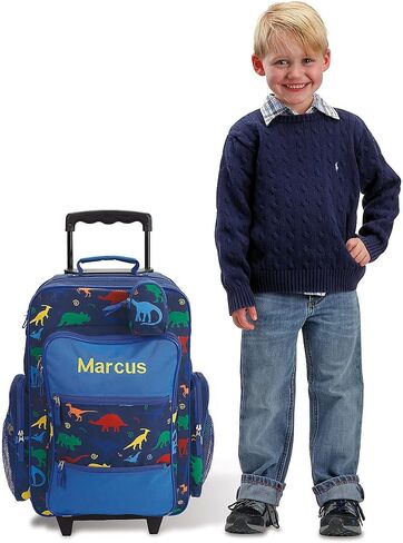 Lillian Vernon Personalized Rolling Luggage for Kids, 5-Pocket Blue Camo Suitcase Set With Clip-On Pouch, Customizable Boys Travel Carrier on Wheels, 5W x 12" L x 20"H in Kuwait