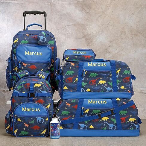 Lillian Vernon Personalized Rolling Luggage for Kids, 5-Pocket Blue Camo Suitcase Set With Clip-On Pouch, Customizable Boys Travel Carrier on Wheels, 5W x 12" L x 20"H in Kuwait