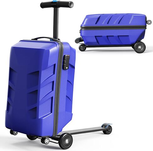 Scooter Suitcase 3-D Hardshell Ride Scooter Luggage for Kids Age 7-15, Cute Lightweight Kids Luggage with Wheels, Girls&Boys Multifunctional Ride On Travel Trolley Scooter Combo-Blue in Saudi Arabia