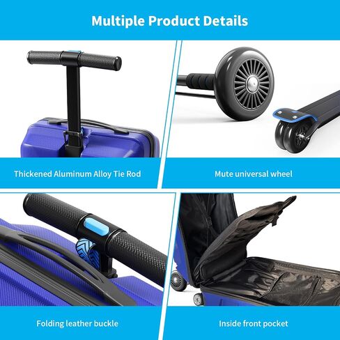 Scooter Suitcase 3-D Hardshell Ride Scooter Luggage for Kids Age 7-15, Cute Lightweight Kids Luggage with Wheels, Girls&Boys Multifunctional Ride On Travel Trolley Scooter Combo-Blue in Saudi Arabia