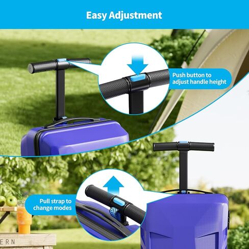 Scooter Suitcase 3-D Hardshell Ride Scooter Luggage for Kids Age 7-15, Cute Lightweight Kids Luggage with Wheels, Girls&Boys Multifunctional Ride On Travel Trolley Scooter Combo-Blue in Saudi Arabia