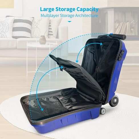 Scooter Suitcase 3-D Hardshell Ride Scooter Luggage for Kids Age 7-15, Cute Lightweight Kids Luggage with Wheels, Girls&Boys Multifunctional Ride On Travel Trolley Scooter Combo-Blue in Saudi Arabia