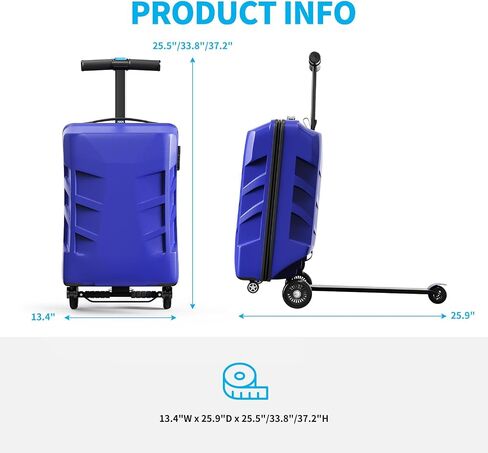 Scooter Suitcase 3-D Hardshell Ride Scooter Luggage for Kids Age 7-15, Cute Lightweight Kids Luggage with Wheels, Girls&Boys Multifunctional Ride On Travel Trolley Scooter Combo-Blue in Saudi Arabia