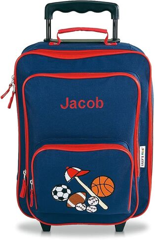 Lillian Vernon Personalized Rolling Luggage for Kids, 5-Pocket Blue Camo Suitcase Set With Clip-On Pouch, Customizable Boys Travel Carrier on Wheels, 5W x 12" L x 20"H in Kuwait