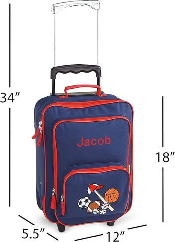Lillian Vernon Personalized Rolling Luggage for Kids, 5-Pocket Blue Camo Suitcase Set With Clip-On Pouch, Customizable Boys Travel Carrier on Wheels, 5W x 12" L x 20"H in Kuwait
