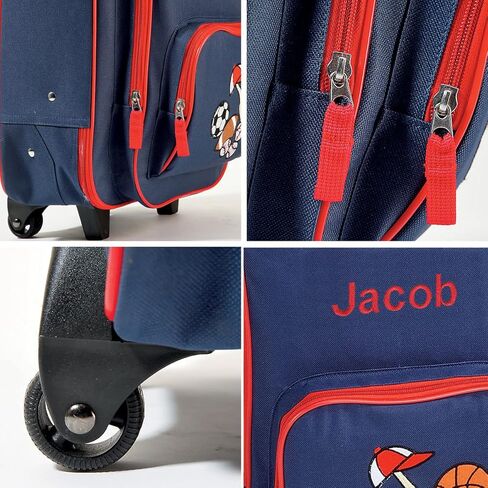 Lillian Vernon Personalized Rolling Luggage for Kids, 5-Pocket Blue Camo Suitcase Set With Clip-On Pouch, Customizable Boys Travel Carrier on Wheels, 5W x 12" L x 20"H in Kuwait