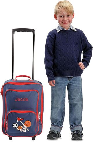 Lillian Vernon Personalized Rolling Luggage for Kids, 5-Pocket Blue Camo Suitcase Set With Clip-On Pouch, Customizable Boys Travel Carrier on Wheels, 5W x 12" L x 20"H in Kuwait