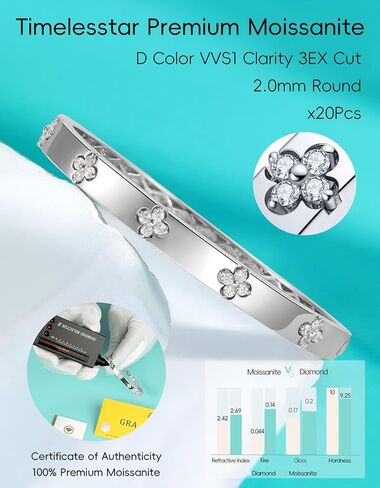 Lucky Bangles Bracelets for Women Moissanite D Color VVS1 14K Gold Plated Bracelet 925 sterling silver Four Leaf Clover Non Tarnish Easily in Saudi Arabia