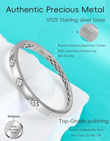 Lucky Bangles Bracelets for Women Moissanite D Color VVS1 14K Gold Plated Bracelet 925 sterling silver Four Leaf Clover Non Tarnish Easily in Saudi Arabia