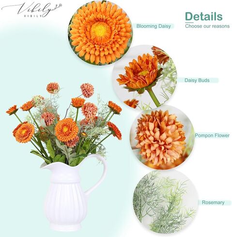 Fall Flowers Artificial Daisy Flowers Daisies and Fake Mums Bouquet with Rosemary Sprigs for Fall Florals Arrangements Party Home Decoration Table Centerpieces (Orange) in Saudi Arabia