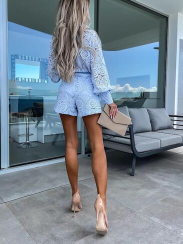 Utcoco Womens 2025 Summer Eyelet Lace ثنائية الأكمام الطويلة قمم in Saudi Arabia