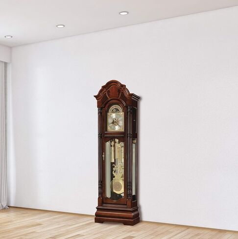 Howard Miller Winterhalder II Clofer Clock ، ديكور للإنهاء الخشبي مع علبة مضيئة - عرض تمثيلي مدفوع الكابلات ثلاثية الرصاص ، قوس القمر ، ديكور المنزل العمودي لغرفة النوم وغرفة المعيشة in Saudi Arabia
