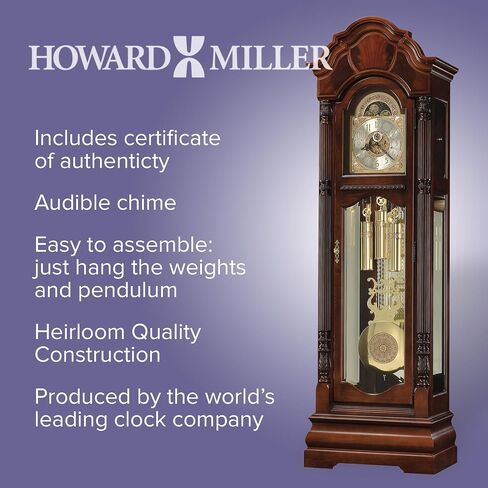 Howard Miller Winterhalder II Clofer Clock ، ديكور للإنهاء الخشبي مع علبة مضيئة - عرض تمثيلي مدفوع الكابلات ثلاثية الرصاص ، قوس القمر ، ديكور المنزل العمودي لغرفة النوم وغرفة المعيشة in Saudi Arabia