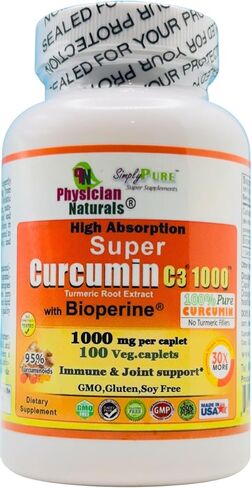 Super Curcumin C3 1000 with Bioperine 1000 mg High Absorption Pure Curcumin 1000 mg per Caplet Supports Joint Health in Saudi Arabia
