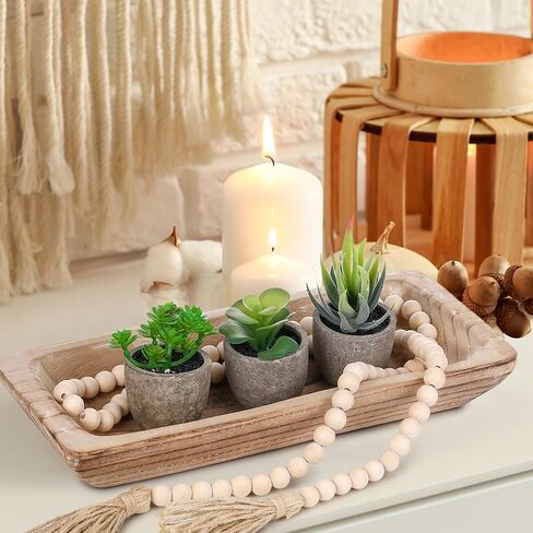 17 PCS مركزية مركزية زخارف العجينة وعاء العجين الخوص كرات الروطان حبات سلسلة مع شرابة صينية زخرفية طبيعية حشو ريفي ريفي لمطبخ غرفة الطعام (أبيض) in Saudi Arabia