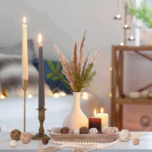 17 PCS مركزية مركزية زخارف العجينة وعاء العجين الخوص كرات الروطان حبات سلسلة مع شرابة صينية زخرفية طبيعية حشو ريفي ريفي لمطبخ غرفة الطعام (أبيض) in Saudi Arabia