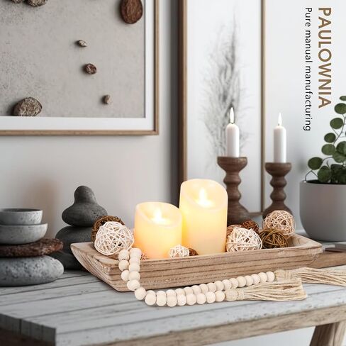 17 PCS مركزية مركزية زخارف العجينة وعاء العجين الخوص كرات الروطان حبات سلسلة مع شرابة صينية زخرفية طبيعية حشو ريفي ريفي لمطبخ غرفة الطعام (أبيض) in Saudi Arabia