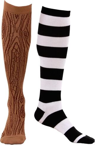 elope Knee-High Mismatched Pirate Socks for Men - Brown Wood-Grain and Striped Design, Stretch Knit in Saudi Arabia