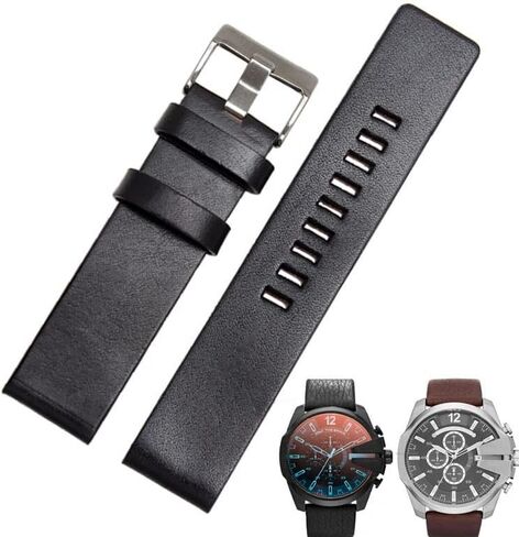 Cow Leather Strap for Diesel Watchband DZ7312 | DZ4323 | DZ7257 with Stainless Steel Pin Buckle Strap 24 26 27 28 30mm Flat Band (Color : 10mm Gold Clasp, Size : 28mm) in Saudi Arabia