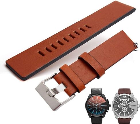 Cow Leather Strap for Diesel Watchband DZ7312 | DZ4323 | DZ7257 with Stainless Steel Pin Buckle Strap 24 26 27 28 30mm Flat Band (Color : 10mm Gold Clasp, Size : 28mm) in Saudi Arabia