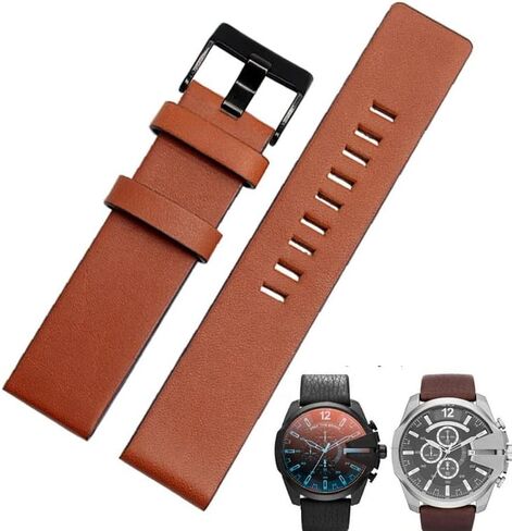 Cow Leather Strap for Diesel Watchband DZ7312 | DZ4323 | DZ7257 with Stainless Steel Pin Buckle Strap 24 26 27 28 30mm Flat Band (Color : 10mm Gold Clasp, Size : 28mm) in Saudi Arabia