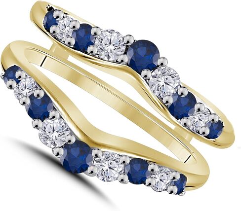 1.10CTW Round Round Diamond & Tapphire Completed Engancy Enhancer Wrap Ring 925 Sterling Silver 14k yellow Gold Finish in Saudi Arabia