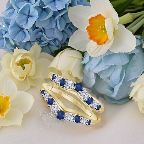 1.10CTW Round Round Diamond & Tapphire Completed Engancy Enhancer Wrap Ring 925 Sterling Silver 14k yellow Gold Finish in Saudi Arabia