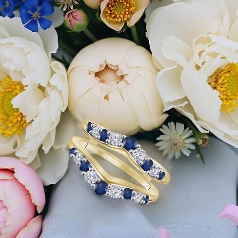 1.10CTW Round Round Diamond & Tapphire Completed Engancy Enhancer Wrap Ring 925 Sterling Silver 14k yellow Gold Finish in Saudi Arabia