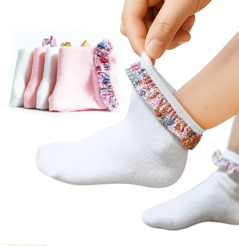Girls Ruffle Ankle Socks – Soft Cotton Dress Crew, White & Pink – Baby & Toddler Summer Style 4 Pairs in Saudi Arabia