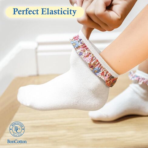 Girls Ruffle Ankle Socks – Soft Cotton Dress Crew, White & Pink – Baby & Toddler Summer Style 4 Pairs in Saudi Arabia