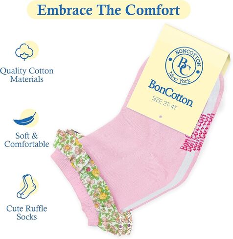 Girls Ruffle Ankle Socks – Soft Cotton Dress Crew, White & Pink – Baby & Toddler Summer Style 4 Pairs in Saudi Arabia