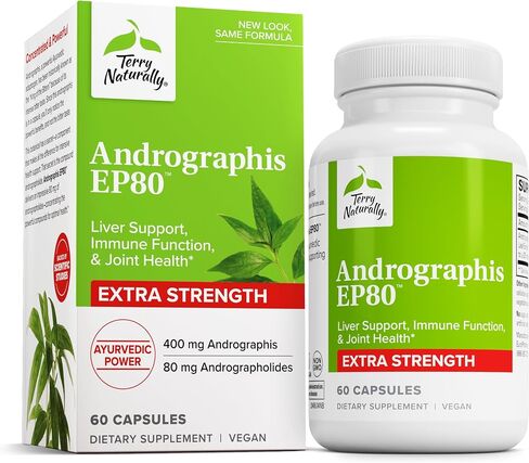 Terry Naturally Andrographis EP80 Extra Strength - Brain Health & Immune Support - Joint Health Supplement to Aid Mobility - Vegan Adaptogen Supplement for Energy & Liver Support - 60 Capsules in Saudi Arabia
