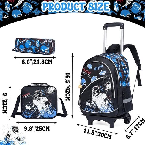 Meetbelify Backpack with Wheels for Boys Rolling Backpack Kids School Bag with Lunch Box Set for Elementary Student Travel Suitcase Laptop Luggage for Boys Age 6-8 in Kuwait