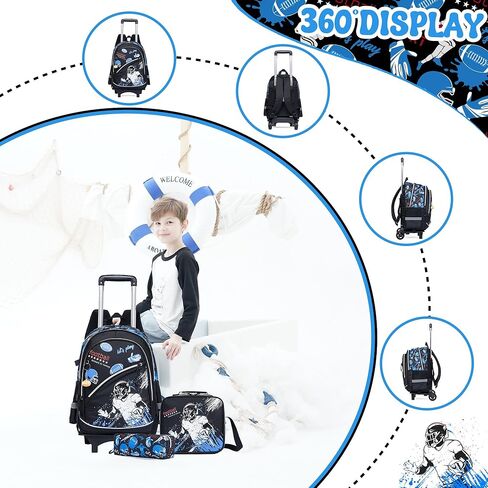 Meetbelify Backpack with Wheels for Boys Rolling Backpack Kids School Bag with Lunch Box Set for Elementary Student Travel Suitcase Laptop Luggage for Boys Age 6-8 in Kuwait