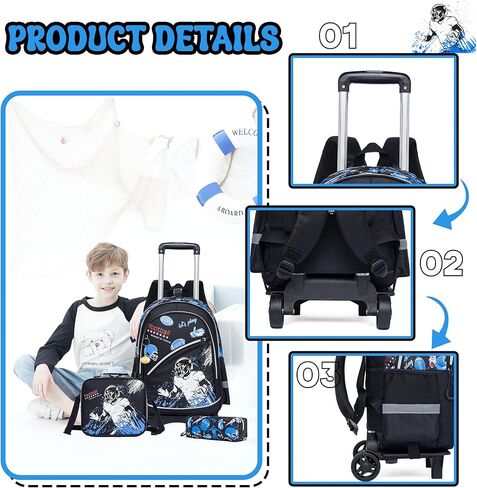 Meetbelify Backpack with Wheels for Boys Rolling Backpack Kids School Bag with Lunch Box Set for Elementary Student Travel Suitcase Laptop Luggage for Boys Age 6-8 in Kuwait