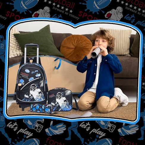 Meetbelify Backpack with Wheels for Boys Rolling Backpack Kids School Bag with Lunch Box Set for Elementary Student Travel Suitcase Laptop Luggage for Boys Age 6-8 in Kuwait