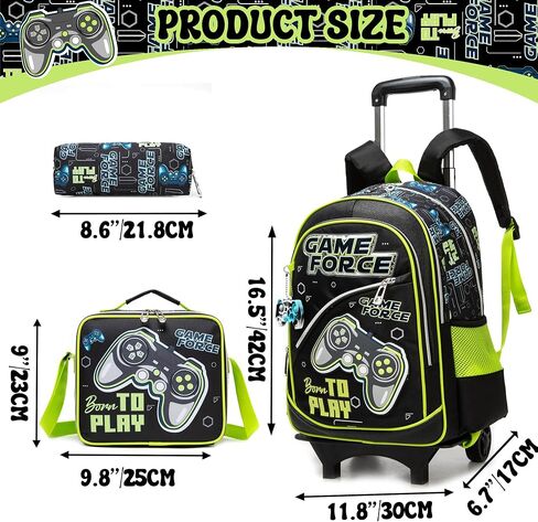 Meetbelify Backpack with Wheels for Boys Rolling Backpack Kids School Bag with Lunch Box Set for Elementary Student Travel Suitcase Laptop Luggage for Boys Age 6-8 in Saudi Arabia