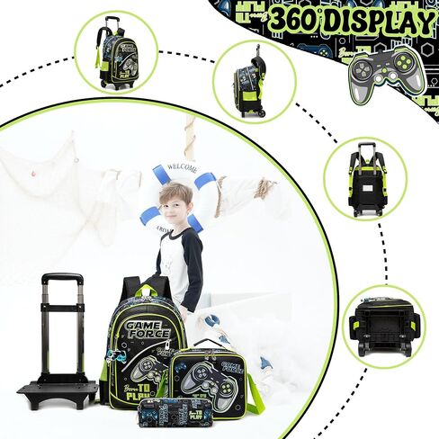 Meetbelify Backpack with Wheels for Boys Rolling Backpack Kids School Bag with Lunch Box Set for Elementary Student Travel Suitcase Laptop Luggage for Boys Age 6-8 in Saudi Arabia