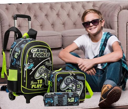 Meetbelify Backpack with Wheels for Boys Rolling Backpack Kids School Bag with Lunch Box Set for Elementary Student Travel Suitcase Laptop Luggage for Boys Age 6-8 in Saudi Arabia