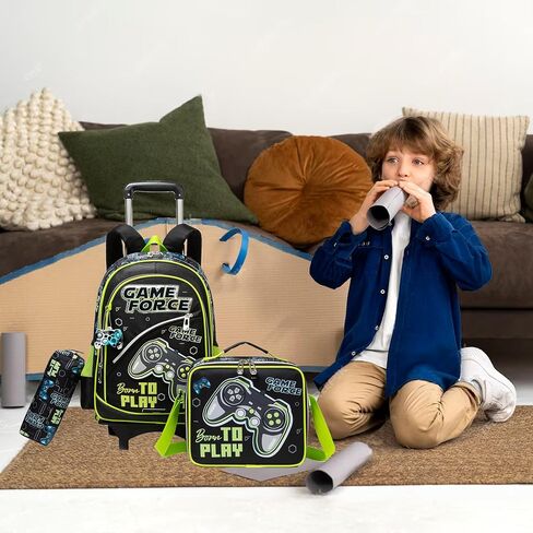 Meetbelify Backpack with Wheels for Boys Rolling Backpack Kids School Bag with Lunch Box Set for Elementary Student Travel Suitcase Laptop Luggage for Boys Age 6-8 in Saudi Arabia