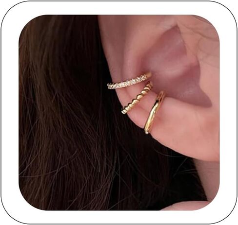 Rhinestones Ear Cuff Cartilage 7 Crystals Ear Cuffs Hoop Climber S925 Sterling Silver Earrings with Cubic Zirconia CZ Hypoallergenic Piercing Gifts for Women in Saudi Arabia